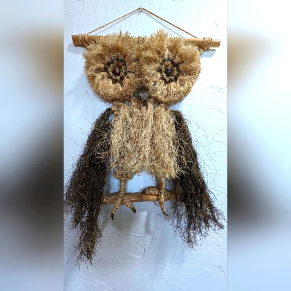 Vintage Retro Macrame Owl Wall Hanging Art